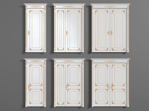 欧式装饰有金色雕花构件的单扇、双扇子母门平开门模