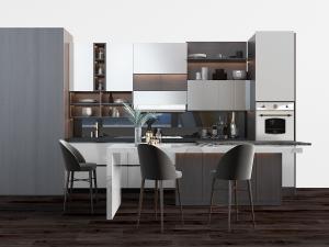 现代开放式厨房橱柜、吧台