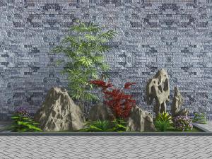 中式假山、竹子园林景观