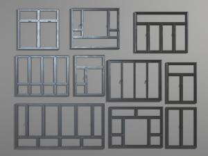 黑色双扇、多扇窗户窗框