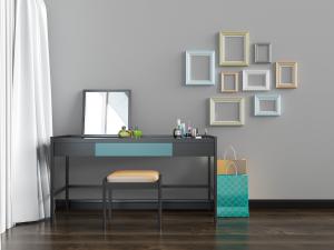 新中式黑色长方形梳妆台、坐凳