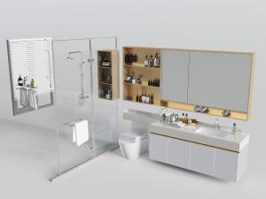 带有玻璃隔断的淋浴房、白色洗手台和马桶卫浴组合模3d模型 带有玻璃隔断的淋浴房、白色洗手台和马桶卫浴组合模