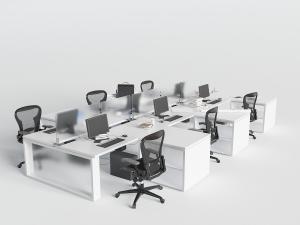 白色的多人协作办公桌椅组合