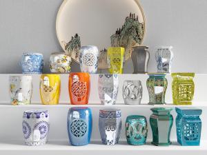 中式带有雕花镂空的鼓凳