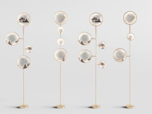 新中式带有山水装饰灯罩的落地灯