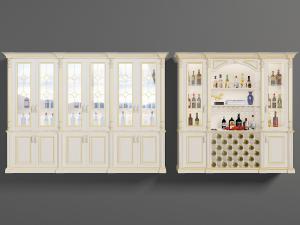简欧白色镶嵌金色边的玻璃柜门餐边柜、酒柜