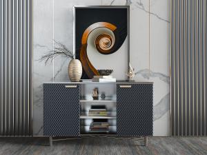 简欧玄关黑色菱形纹理装饰柜、饰品摆件