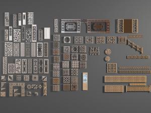 新中式隔断、屏风、护栏和构件3d模型 新中式隔断、屏风、护栏和构件