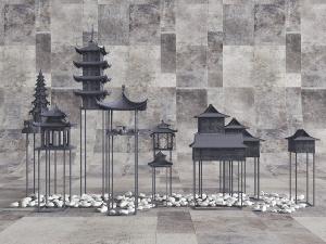 中式古建、塔楼园林小景