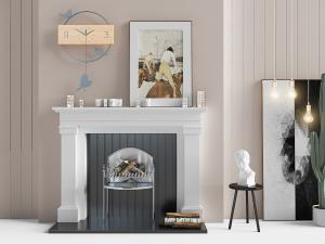 美式白色壁炉、人物雕像和摆件