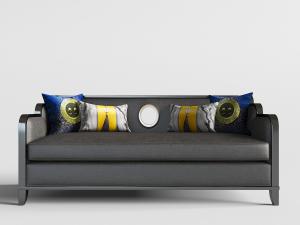 新中式黑色实木框架的多人沙发