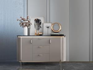 现代轻奢浅咖色带抽屉的椭圆形装饰柜