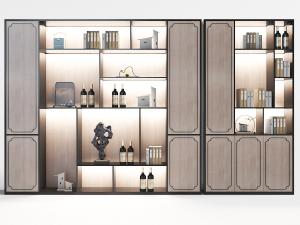 新中式咖啡色酒柜、餐边柜3d模型 新中式咖啡色酒柜、餐边柜