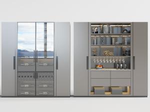 现代灰色玻璃柜门的餐边柜、酒柜3d模型 现代灰色玻璃柜门的餐边柜、酒柜