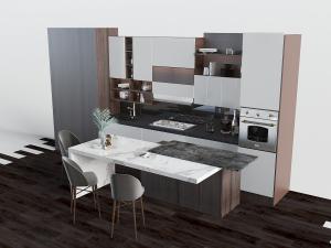 现代厨房整体橱柜、吧台3d模型 现代厨房整体橱柜、吧台