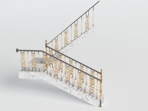 欧式大理石台阶、金色构件护栏的楼梯3d模型 欧式大理石台阶、金色构件护栏的楼梯