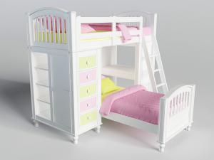 简欧白色带护栏和衣柜的儿童上下床