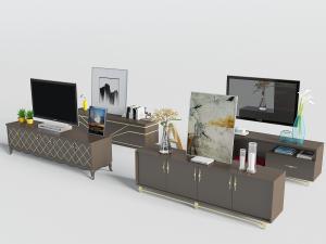 新中式咖啡色端景台、电视柜组合3d模型 新中式咖啡色端景台、电视柜组合