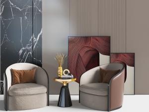 新中式皮革靠背布艺坐垫的单人沙发3d模型 新中式皮革靠背布艺坐垫的单人沙发