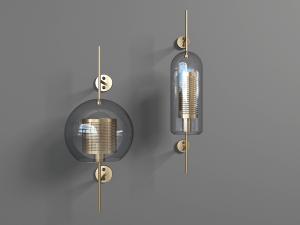 新中式烟灰色玻璃灯罩和金属装饰的壁灯