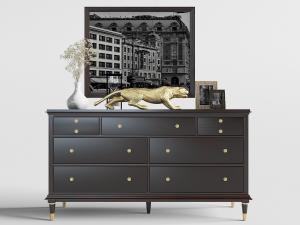 简欧黑色实木装饰柜、电视柜和豹子饰品