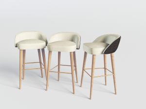现代三把实木支架的吧台椅