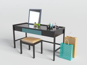 新中式黑色长方形梳妆台、坐凳