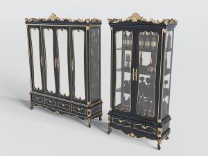 欧式装饰金色雕花构件的玻璃柜门酒柜、衣柜3d模型 欧式装饰金色雕花构件的玻璃柜门酒柜、衣柜