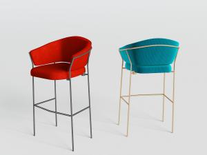 现代红色、蓝色金属铁艺支架的吧台椅
