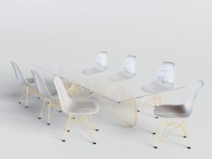 现代玻璃台面金属支架的会议室桌椅3d模型 现代玻璃台面金属支架的会议室桌椅