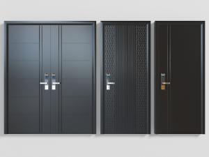 现代黑色大门和入户平开门
