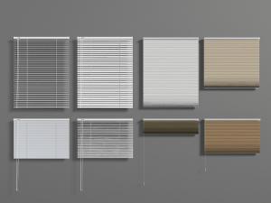 现代白色百叶窗帘、竹帘