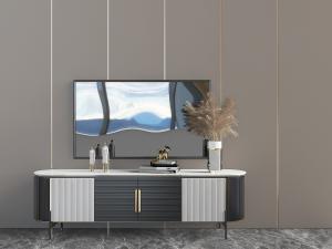 新中式黑白撞色条纹凹凸纹理的电视柜