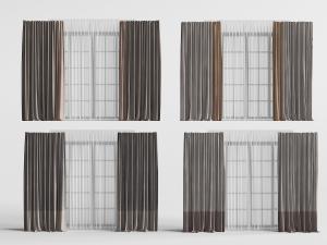 现代带窗纱的布艺撞色窗帘