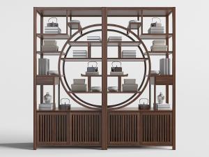中式对称拼接中间圆形装饰柜、书柜