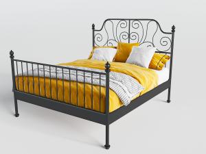 北欧黑色金属铁艺雕花床头双人床