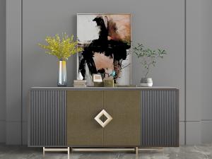 新中式轻奢菱形拉手的玄关装饰柜