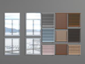 现代带玻璃的平开窗、百叶窗帘