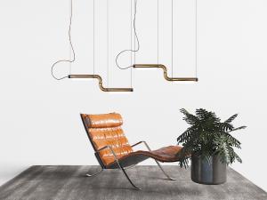 现代橙色皮革坐垫金属支架的躺椅