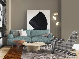 北欧蓝灰色双人沙发、黑白方格的单人沙发