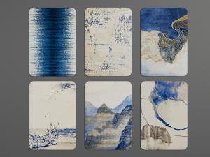 新中式蓝色元素的圆角长方形地毯3d模型 新中式蓝色元素的圆角长方形地毯