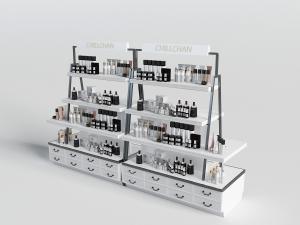 黑白底部带抽屉的开放式化妆品货架