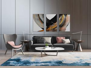 新中式深灰色多人沙发、休闲椅