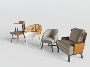 新中式现代单人沙发、休闲椅组合3d模型 新中式现代单人沙发、休闲椅组合