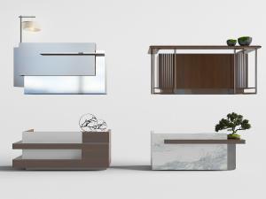 新中式前台接待台、盆景