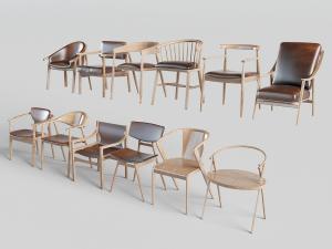 中式北欧实木扶手椅、休闲椅和餐椅组合