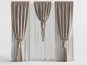 欧式浅咖啡色的窗帘、窗纱