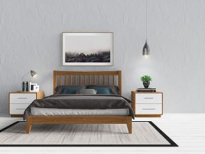 北欧实木镂空床头双人床、床头柜