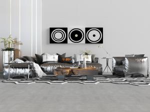 新中式、现代皮革转角多人沙发、单人沙发组合