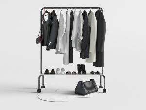 带滑轮的玄关衣服、鞋子铁艺衣架3d模型 带滑轮的玄关衣服、鞋子铁艺衣架